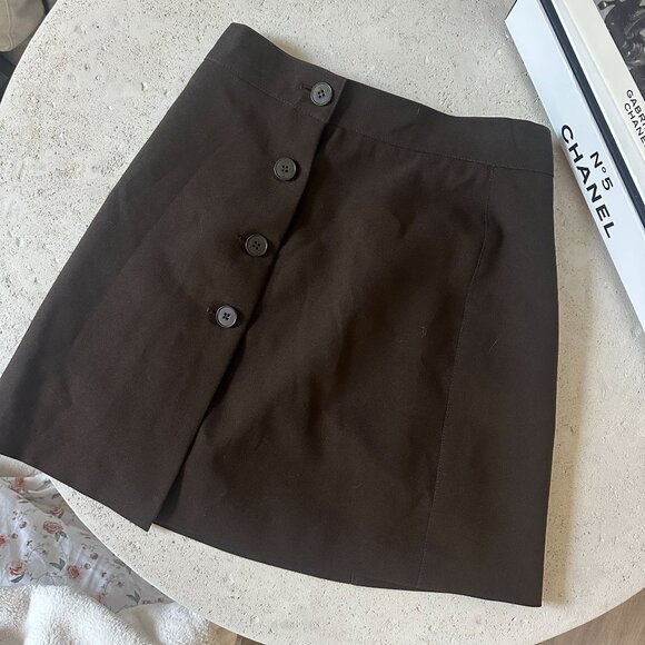 Vintage 90s French Connection A-Line Button Front Mini Skirt in Brown Size 6 - Picture 1 of 6